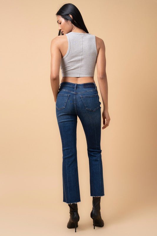 INSANE GENE HIGH RISE CROSSOVER STEP HEM CROP BOOTCUT JEANS - Sleekdenim.com
