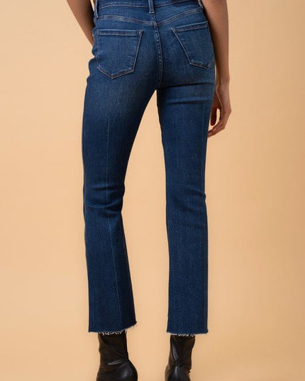 INSANE GENE HIGH RISE CROSSOVER STEP HEM CROP BOOTCUT JEANS - Sleekdenim.com