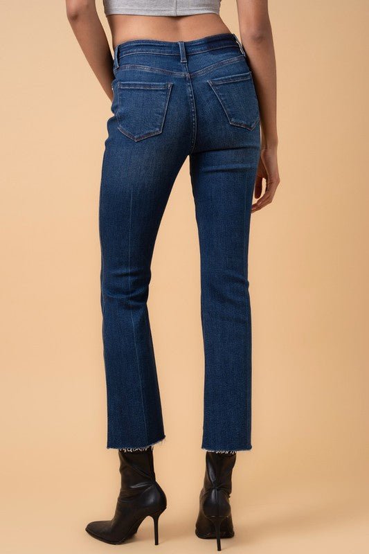 INSANE GENE HIGH RISE CROSSOVER STEP HEM CROP BOOTCUT JEANS - Sleekdenim.com