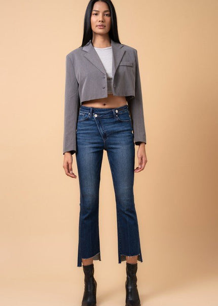 INSANE GENE HIGH RISE CROSSOVER STEP HEM CROP BOOTCUT JEANS - Sleekdenim.com