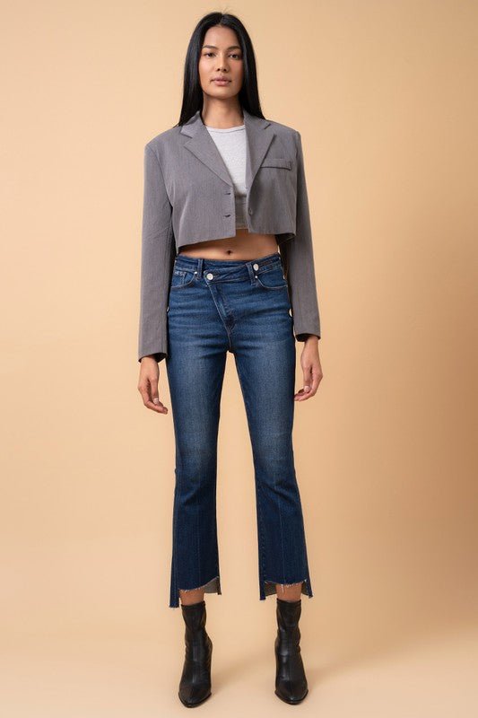 INSANE GENE HIGH RISE CROSSOVER STEP HEM CROP BOOTCUT JEANS - Sleekdenim.com