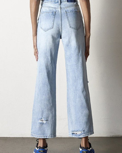 INSANE GENE HIGH RISE DESTROYED ANKLE LENGTH STRAIGHT LEG JEANS - Sleekdenim.com