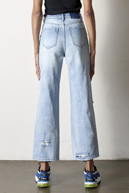 INSANE GENE HIGH RISE DESTROYED ANKLE LENGTH STRAIGHT LEG JEANS - Sleekdenim.com