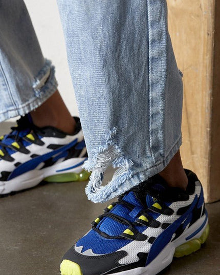 INSANE GENE HIGH RISE DESTROYED ANKLE LENGTH STRAIGHT LEG JEANS - Sleekdenim.com