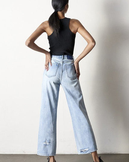 INSANE GENE HIGH RISE DESTROYED ANKLE LENGTH STRAIGHT LEG JEANS - Sleekdenim.com