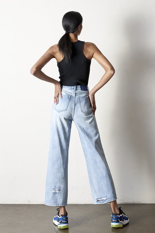 INSANE GENE HIGH RISE DESTROYED ANKLE LENGTH STRAIGHT LEG JEANS - Sleekdenim.com