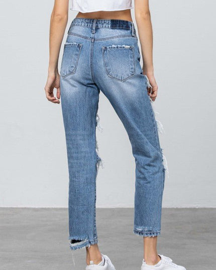 INSANE GENE HIGH RISE DESTROYED MOM JEANS - Sleekdenim.com