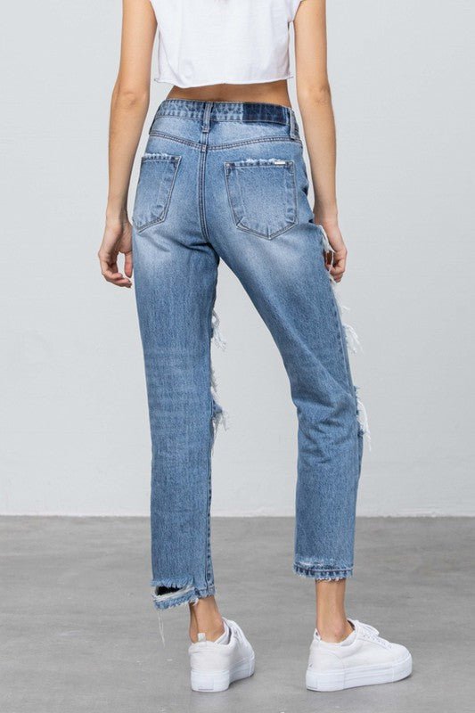 INSANE GENE HIGH RISE DESTROYED MOM JEANS - Sleekdenim.com