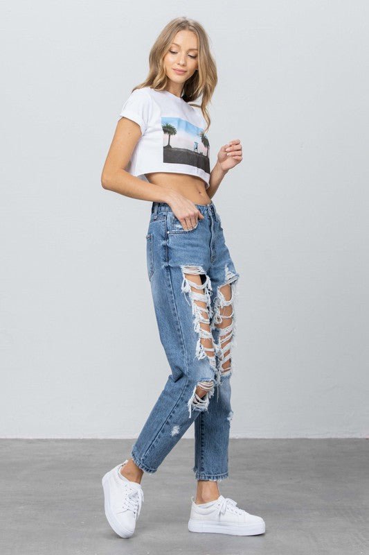 INSANE GENE HIGH RISE DESTROYED MOM JEANS - Sleekdenim.com