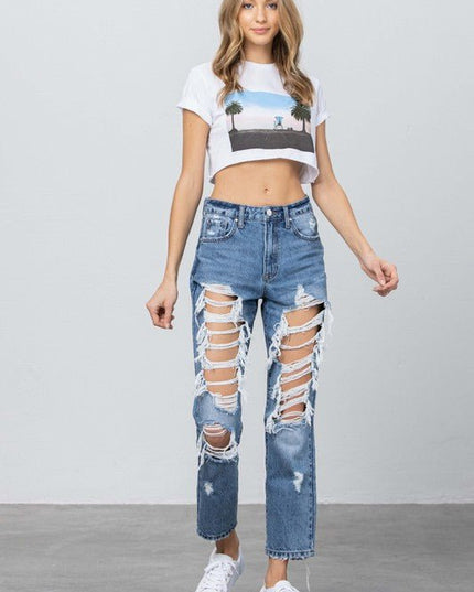 INSANE GENE HIGH RISE DESTROYED MOM JEANS - Sleekdenim.com