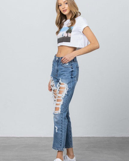 INSANE GENE HIGH RISE DESTROYED MOM JEANS - Sleekdenim.com
