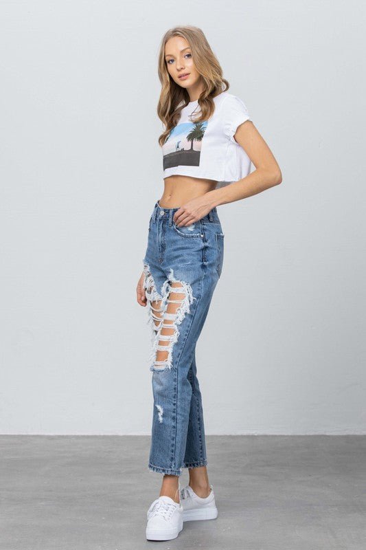 INSANE GENE HIGH RISE DESTROYED MOM JEANS - Sleekdenim.com