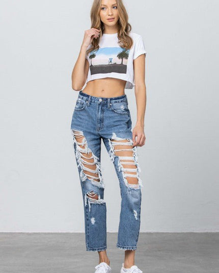 INSANE GENE HIGH RISE DESTROYED MOM JEANS - Sleekdenim.com