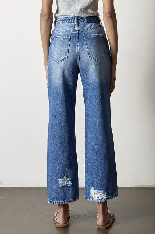 INSANE GENE HIGH RISE DESTROYED STRAIGHT LEG JEANS - Sleekdenim.com