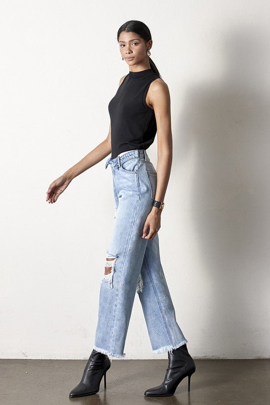 INSANE GENE HIGH RISE FLIP STRAIGHT LEG JEANS - Sleekdenim.com
