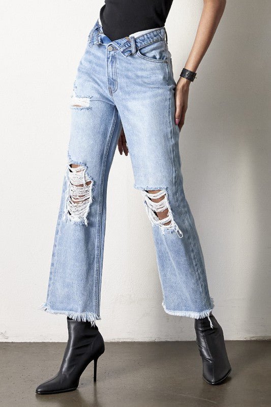 INSANE GENE HIGH RISE FLIP STRAIGHT LEG JEANS - Sleekdenim.com