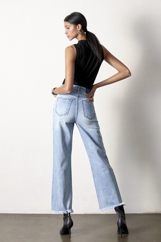 INSANE GENE HIGH RISE FLIP STRAIGHT LEG JEANS - Sleekdenim.com