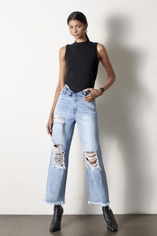INSANE GENE HIGH RISE FLIP STRAIGHT LEG JEANS - Sleekdenim.com