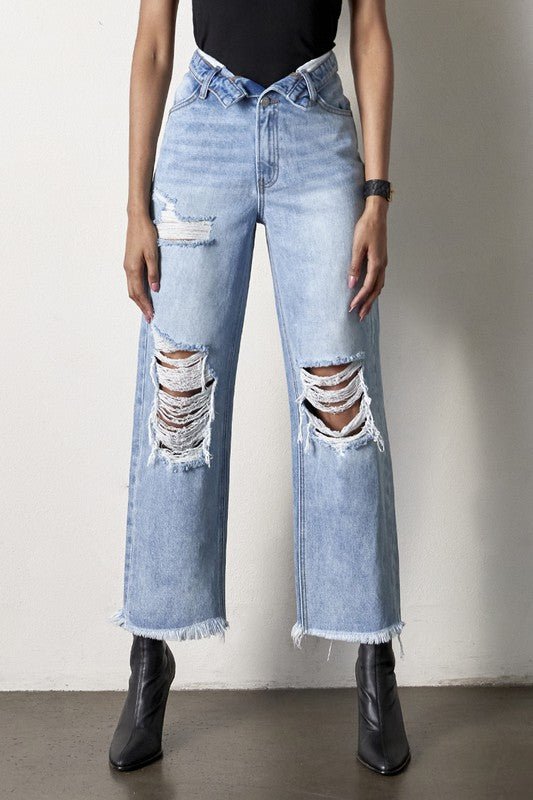 INSANE GENE HIGH RISE FLIP STRAIGHT LEG JEANS - Sleekdenim.com