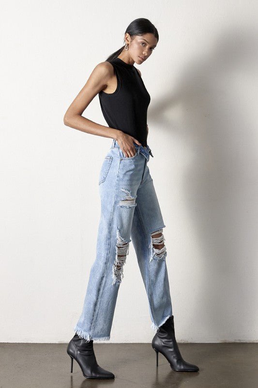 INSANE GENE HIGH RISE FLIP STRAIGHT LEG JEANS - Sleekdenim.com