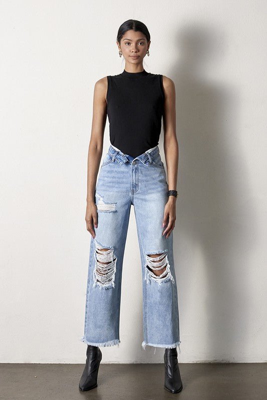 INSANE GENE HIGH RISE FLIP STRAIGHT LEG JEANS - Sleekdenim.com