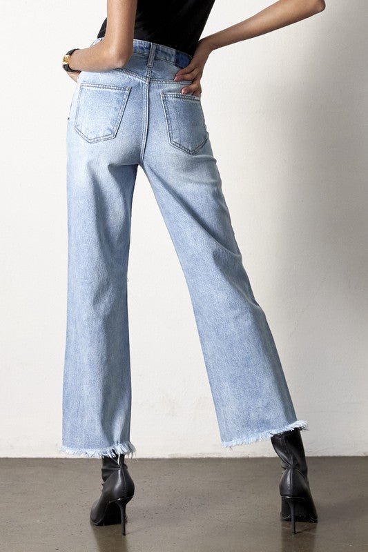 INSANE GENE HIGH RISE FLIP STRAIGHT LEG JEANS - Sleekdenim.com