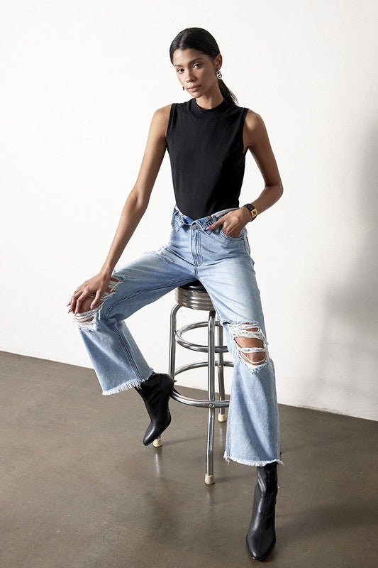 INSANE GENE HIGH RISE FLIP STRAIGHT LEG JEANS - Sleekdenim.com