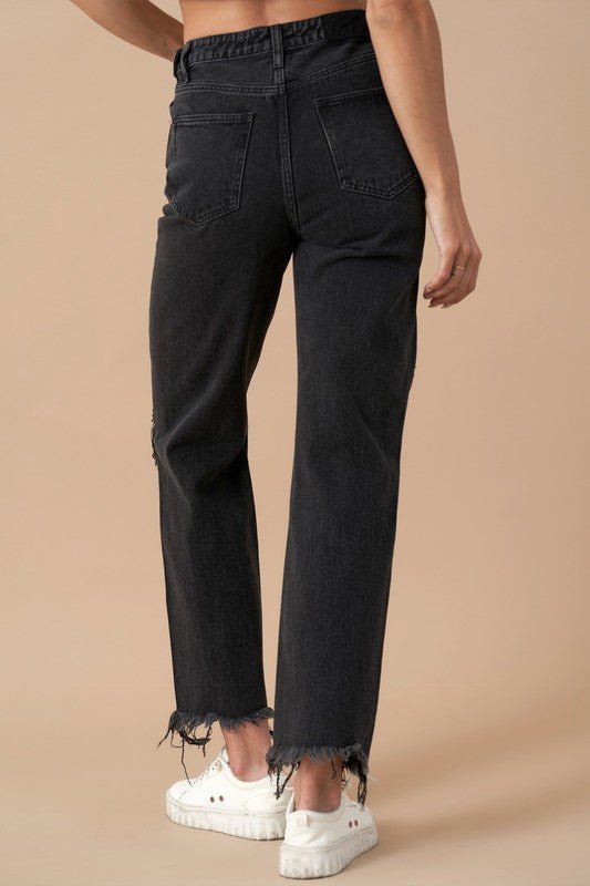 INSANE GENE HIGH RISE FLIPPED WAIST STRAIGHT LEG JEANS - Sleekdenim.com