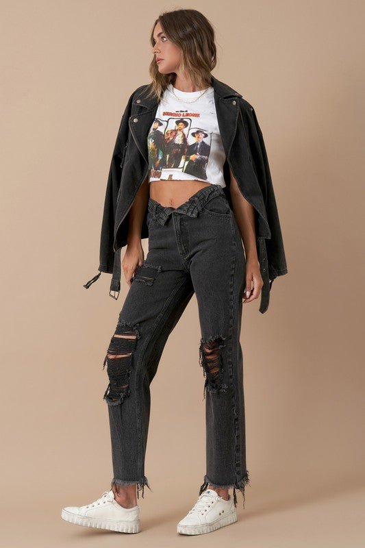 INSANE GENE HIGH RISE FLIPPED WAIST STRAIGHT LEG JEANS - Sleekdenim.com