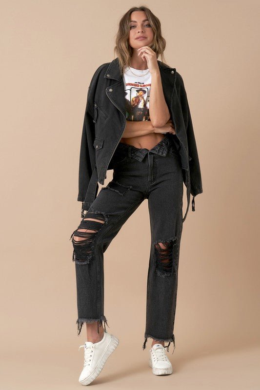 INSANE GENE HIGH RISE FLIPPED WAIST STRAIGHT LEG JEANS - Sleekdenim.com