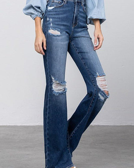INSANE GENE HIGH RISE FRAYED HEM FLARE JEANS - Sleekdenim.com