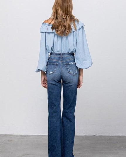 INSANE GENE HIGH RISE FRAYED HEM FLARE JEANS - Sleekdenim.com