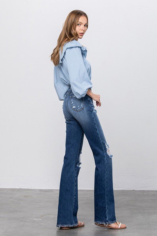 INSANE GENE HIGH RISE FRAYED HEM FLARE JEANS - Sleekdenim.com