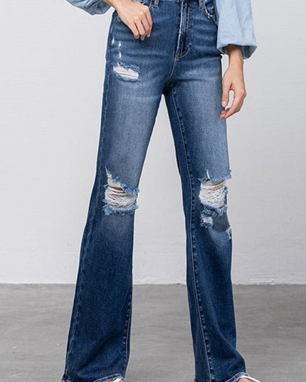 INSANE GENE HIGH RISE FRAYED HEM FLARE JEANS - Sleekdenim.com