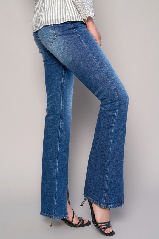 INSANE GENE HIGH RISE FRONT SLIT SLIM BOOTCUT JEANS - Sleekdenim.com