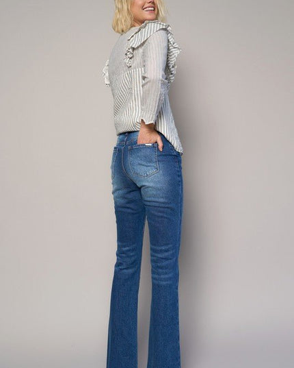 INSANE GENE HIGH RISE FRONT SLIT SLIM BOOTCUT JEANS - Sleekdenim.com