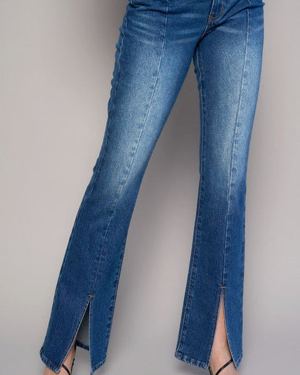 INSANE GENE HIGH RISE FRONT SLIT SLIM BOOTCUT JEANS - Sleekdenim.com