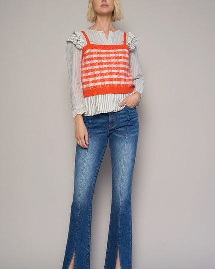 INSANE GENE HIGH RISE FRONT SLIT SLIM BOOTCUT JEANS - Sleekdenim.com
