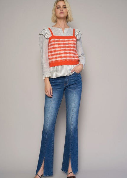 INSANE GENE HIGH RISE FRONT SLIT SLIM BOOTCUT JEANS - Sleekdenim.com