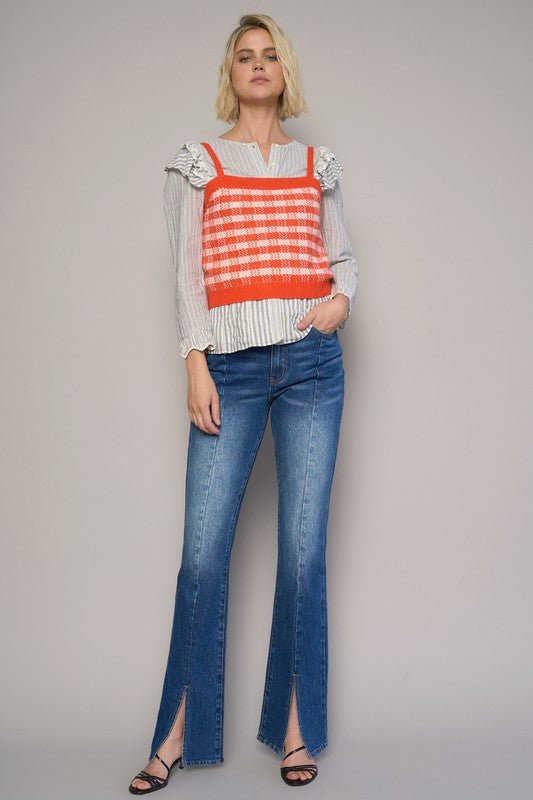 INSANE GENE HIGH RISE FRONT SLIT SLIM BOOTCUT JEANS - Sleekdenim.com