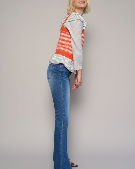 INSANE GENE HIGH RISE FRONT SLIT SLIM BOOTCUT JEANS - Sleekdenim.com