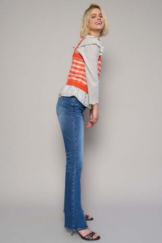 INSANE GENE HIGH RISE FRONT SLIT SLIM BOOTCUT JEANS - Sleekdenim.com