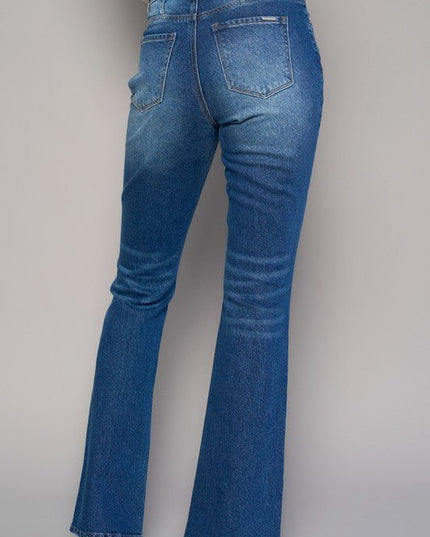 INSANE GENE HIGH RISE FRONT SLIT SLIM BOOTCUT JEANS - Sleekdenim.com