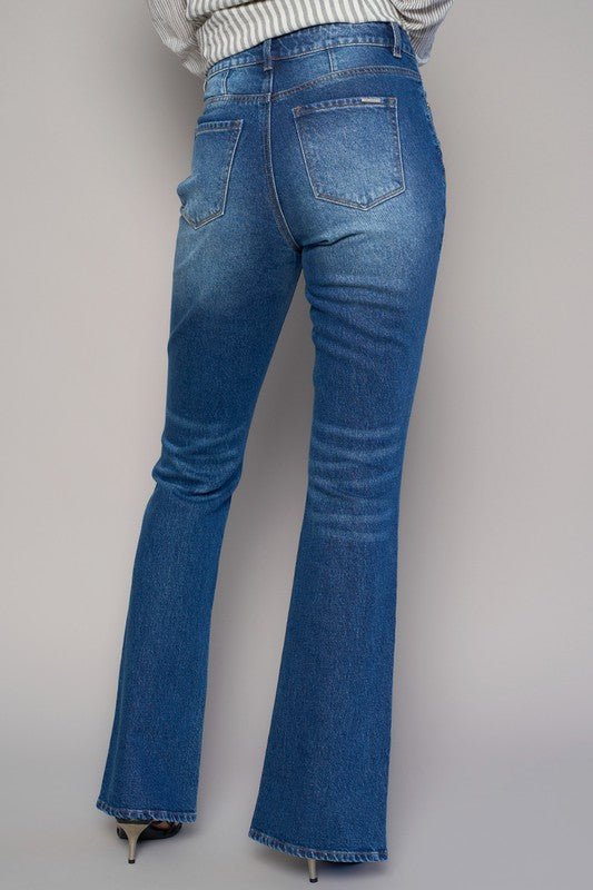 INSANE GENE HIGH RISE FRONT SLIT SLIM BOOTCUT JEANS - Sleekdenim.com