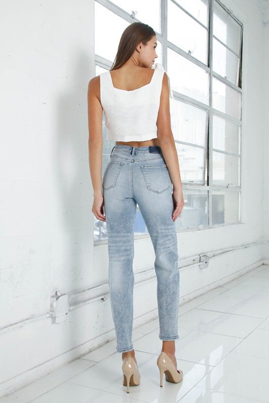 INSANE GENE HIGH RISE GIRLFRINED JEANS LIGHT WASH - Sleekdenim.com