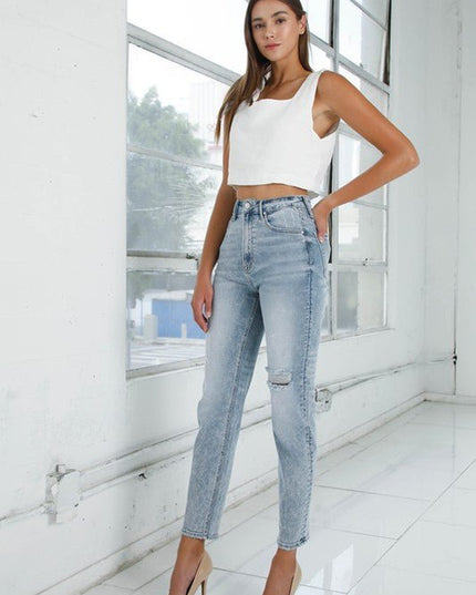 INSANE GENE HIGH RISE GIRLFRINED JEANS LIGHT WASH - Sleekdenim.com