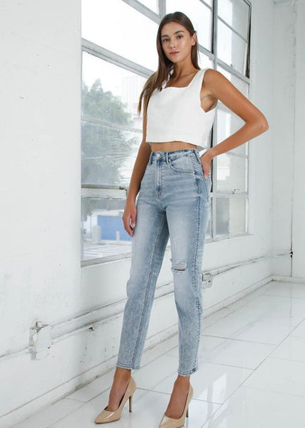 INSANE GENE HIGH RISE GIRLFRINED JEANS LIGHT WASH - Sleekdenim.com