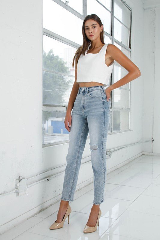 INSANE GENE HIGH RISE GIRLFRINED JEANS LIGHT WASH - Sleekdenim.com