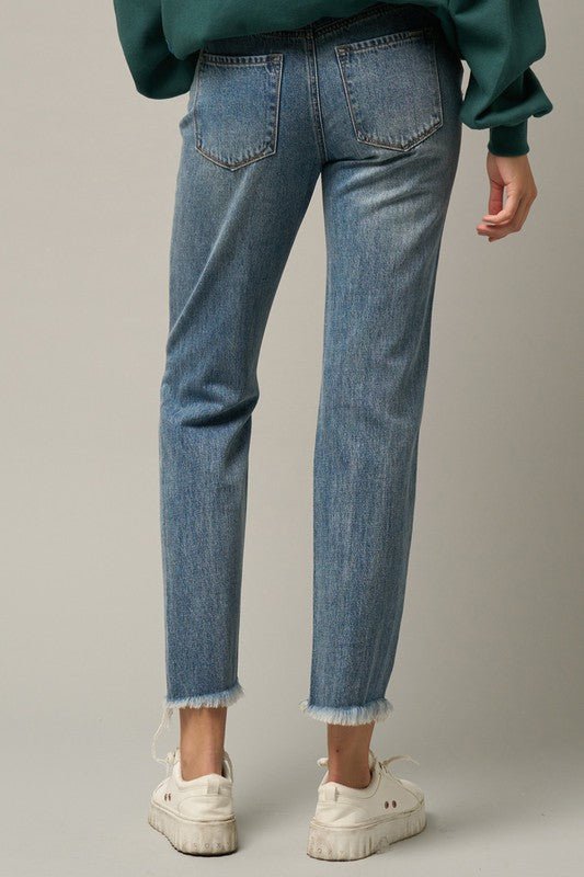 INSANE GENE HIGH RISE PREMIUM HEAVY DISTRESSED STRAIGHT JEANS - Sleekdenim.com