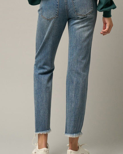 INSANE GENE HIGH RISE PREMIUM HEAVY DISTRESSED STRAIGHT JEANS - Sleekdenim.com